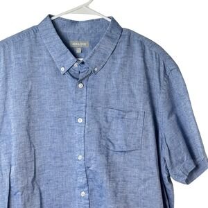 Ash & Erie Button Down Shirt Men XXL Blue Cotton Linen Short Sleeve Standard